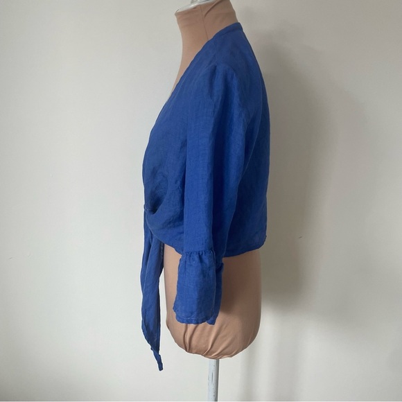 Marina St. Barth Bolero Nodo Central Linen Tie Front Plunge Cropped Top EUC OS - Picture 3 of 9